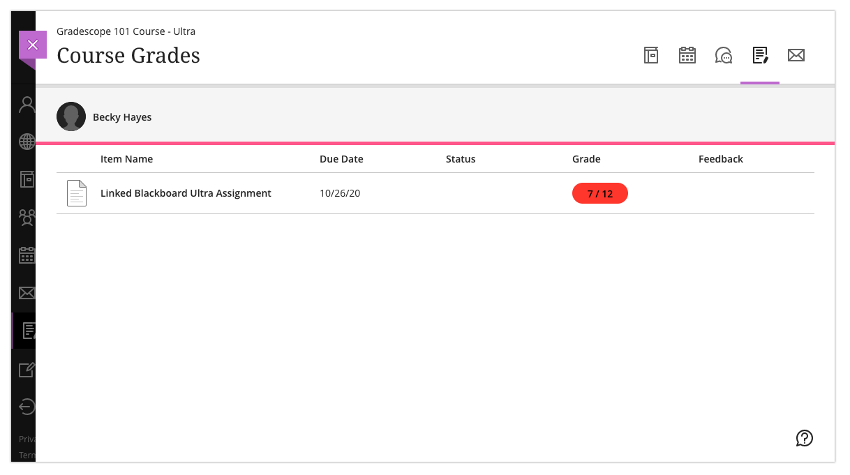 Student viewing grades in Blackboard