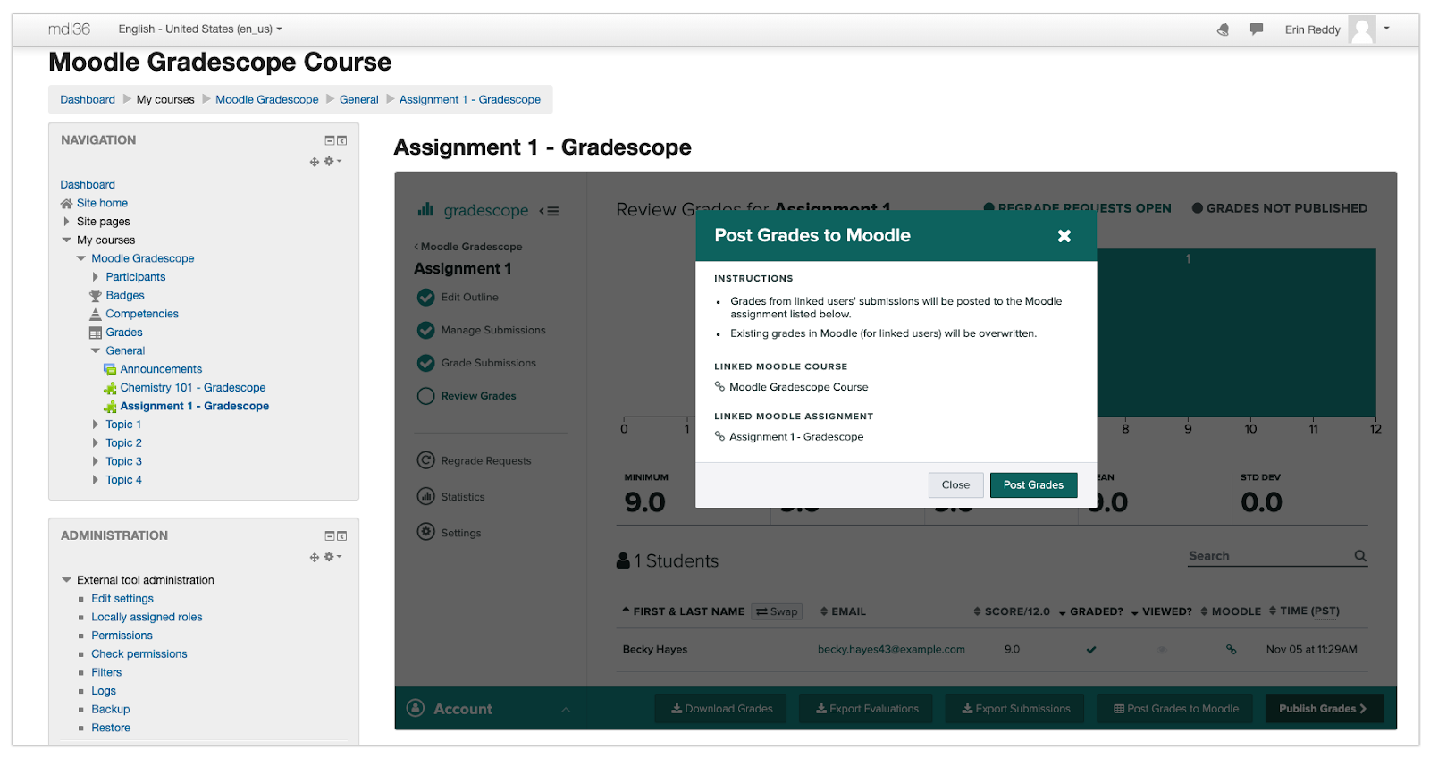 Instructor posting Gradescope grades to Moodle