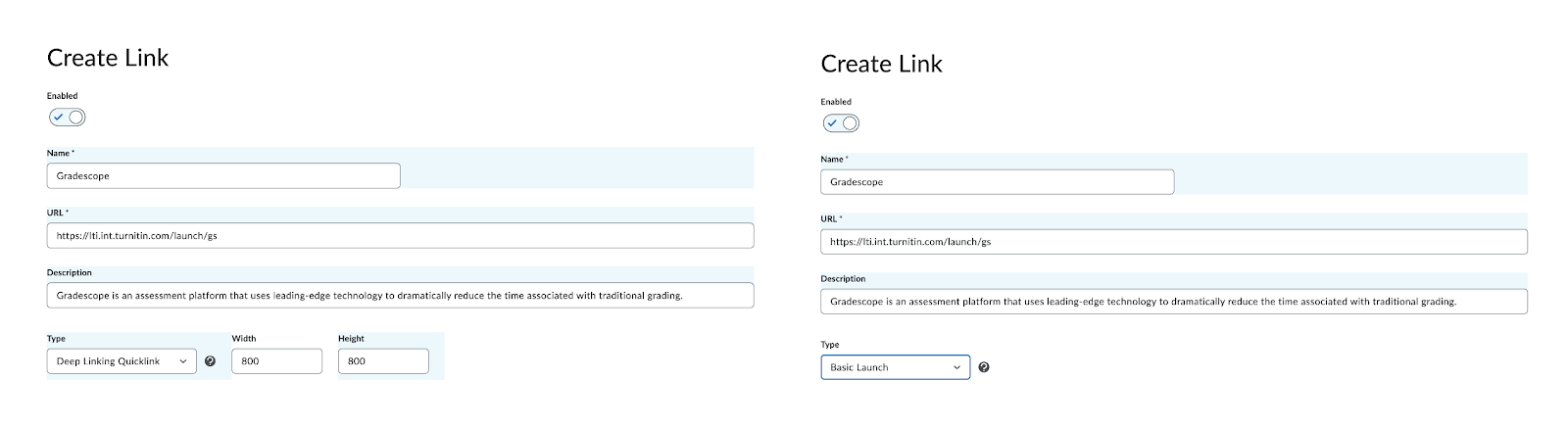 Screenshot of both linking settings side-by-side