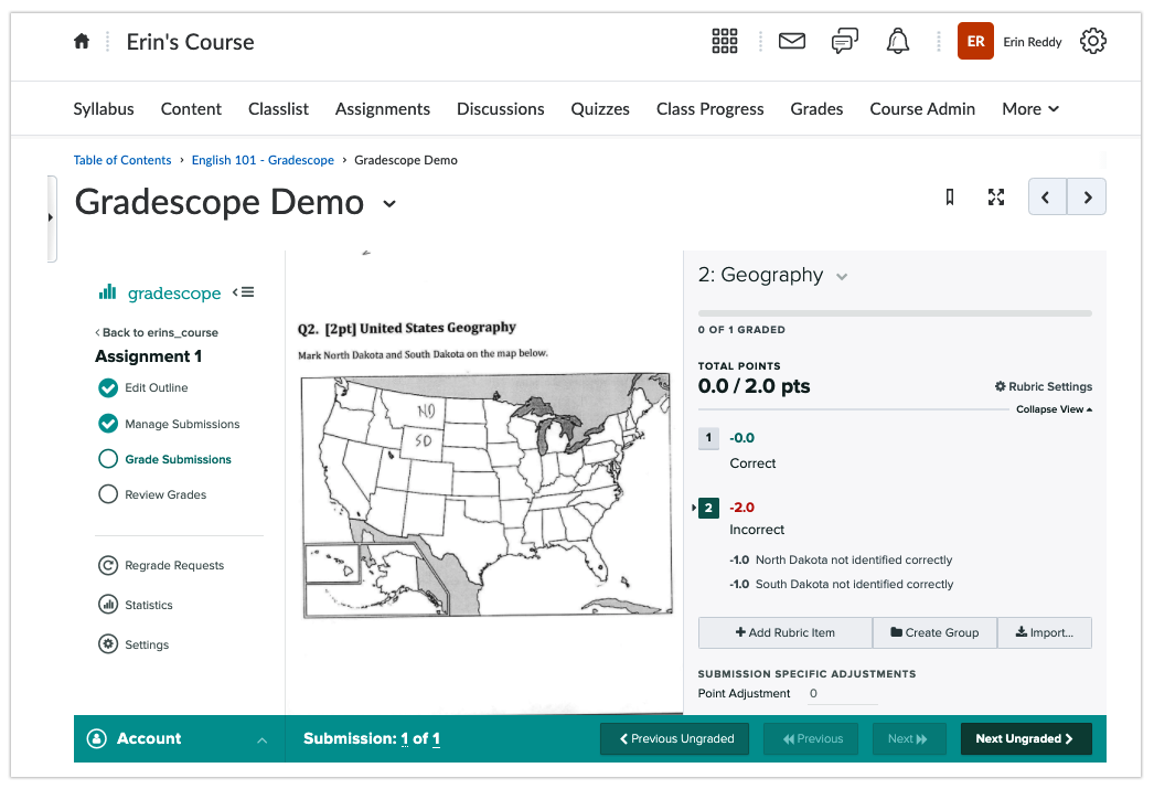 Instructor grading using Gradescope in D2L