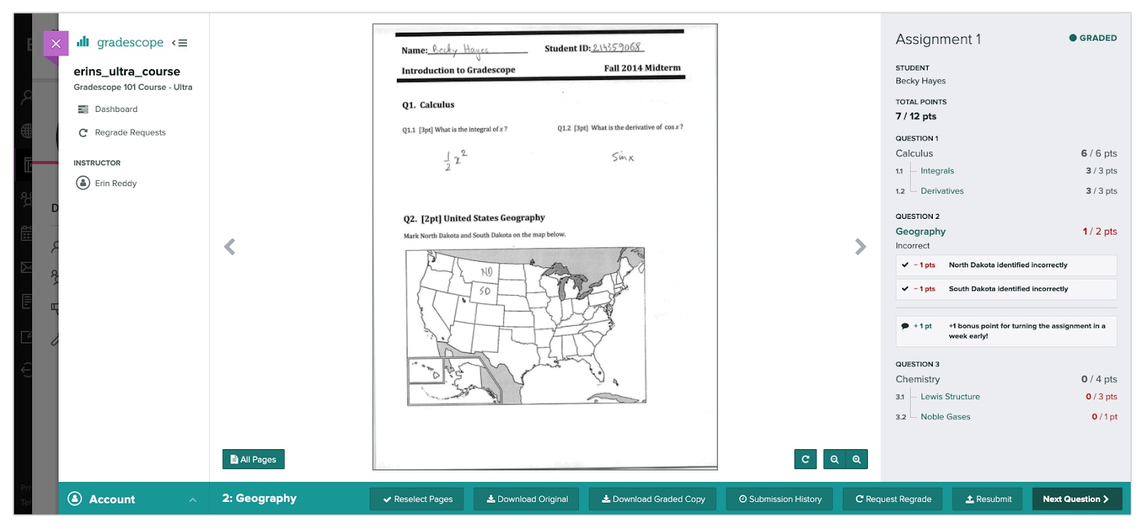 Student viewing grades in Gradescope via Blackboard